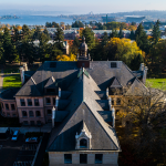 Aerial photo of Seattle skyline via the UW in Seattle campus